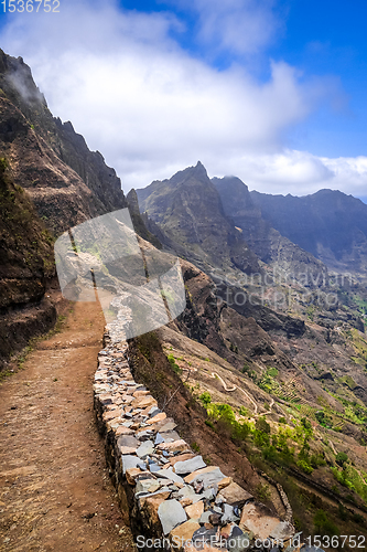 Image of Aerial Hiking trail in Paul Valley, Santo Antao island, Cape Ver