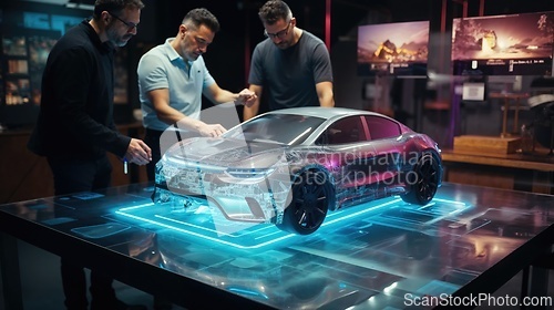 Image of Futuristic Car Design Meeting in a Modern Office