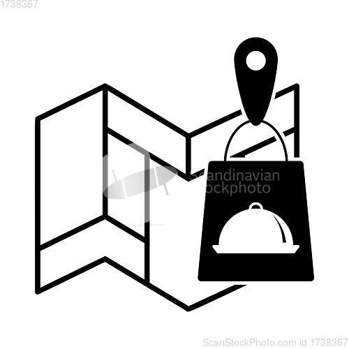 Image of Map With Delivery Food Bag Icon