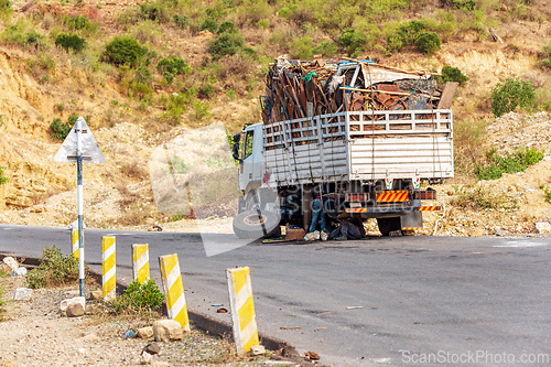 Image of Damaged old truck by the road. Oromia Region. Ethiopia