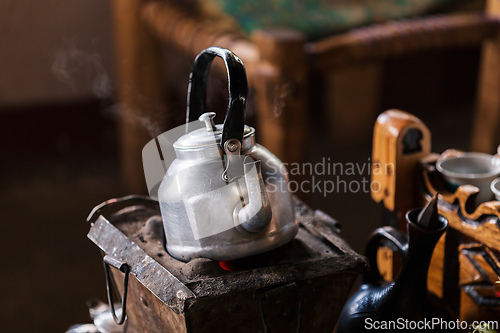 Image of Ethiopian coffee ceremony with aromatic frankincense. Debre Libanos, Ethiopia