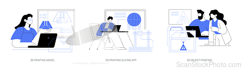 Image of 3D printing process isolated cartoon vector illustrations se