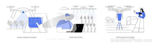 Image of Agricultural drones isolated cartoon vector illustrations se