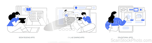 Image of Education and entertainment apps isolated cartoon vector illustrations se