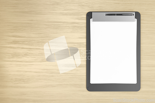 Image of Clipboard with blank paper and pen