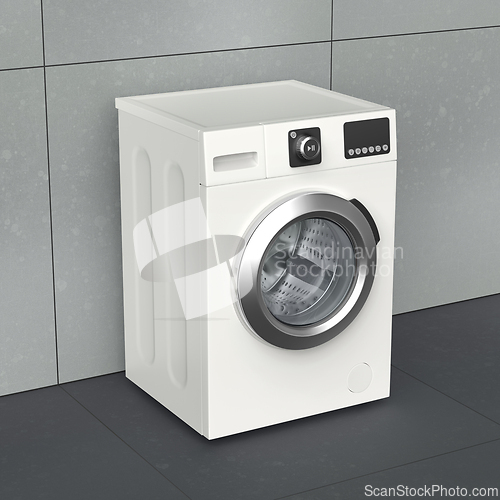 Image of Washing machine in bathroom
