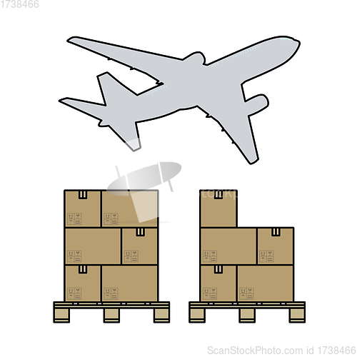 Image of Boxes On Pallet Under Airplane