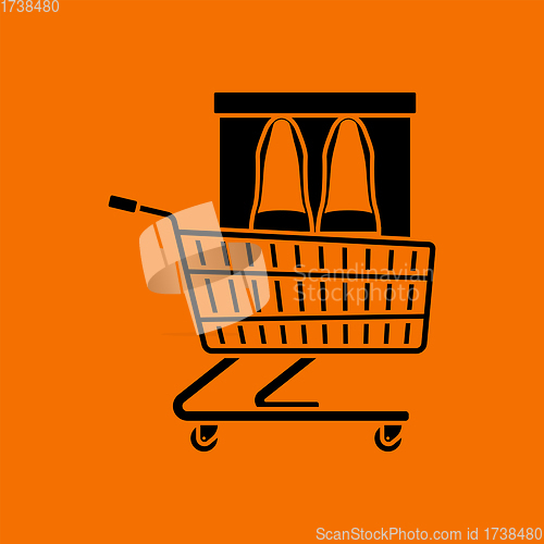 Image of Shopping Cart With Shoes In Box Icon