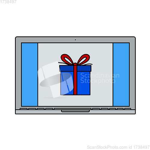 Image of Laptop With Gift Box On Screen Icon