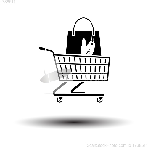 Image of Shopping Cart With Bag Of Cosmetics Icon
