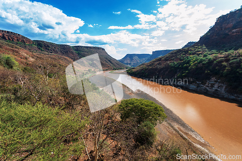 Image of canyon and river Blue Nile, Amhara Region. Ethiopia wilderness landscape, Africa