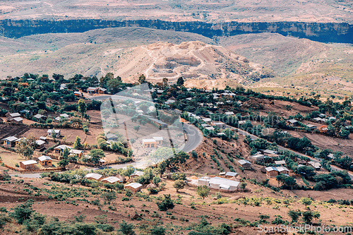Image of Beautiful mountain landscape with traditional Ethiopian houses Southern Nations Ethiopia, Africa.