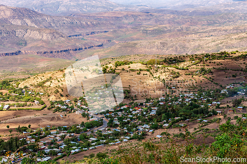 Image of Beautiful mountain landscape with traditional ethiopian houses Southern Nations Ethiopia, Africa.