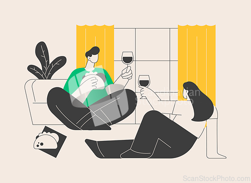 Image of Indoor picnic abstract concept vector illustration.