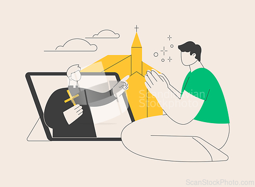 Image of Online church abstract concept vector illustration.