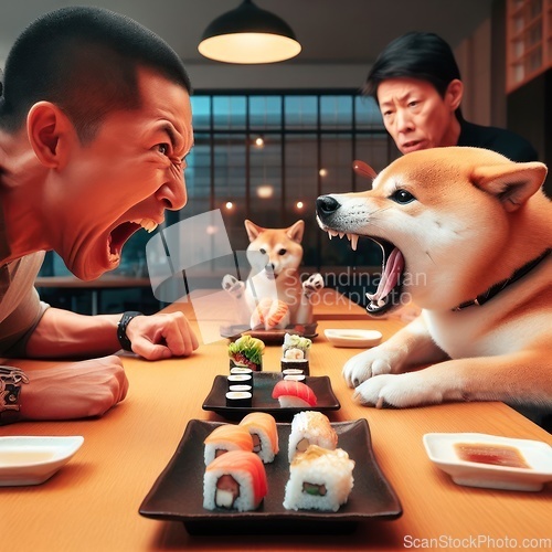 Image of shiba inu dog customer is angry
