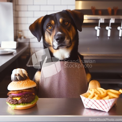 Image of dog server in fast food restaurant