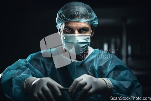 Image of Close-up portrait of a doctor in a medical mask, symbolizing dedication and commitment to healthcare in the pandemic era