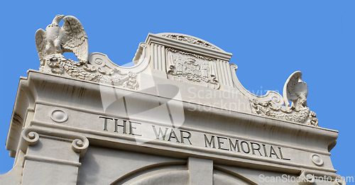 Image of Hawaii, landmark and gate of war memorial for soldier, military and honour to service of veteran. Waikiki Natatorium, architecture and island for history of army for world, death and freedom