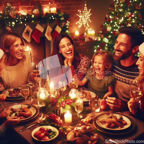 Image of family enjoying christmas together in decorated home generative