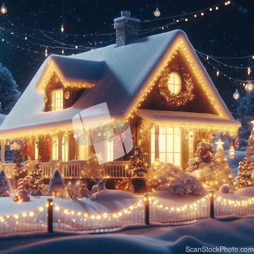 Image of classic snow covered house at christmas 