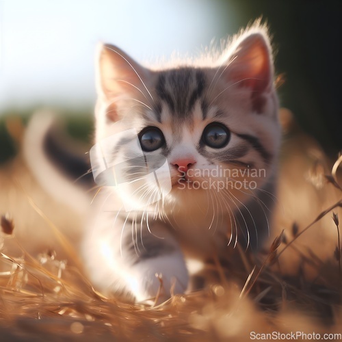 Image of a cute little kitten exploring and prowling 