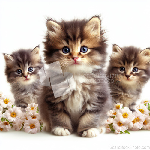 Image of three adorable fluffy kittens