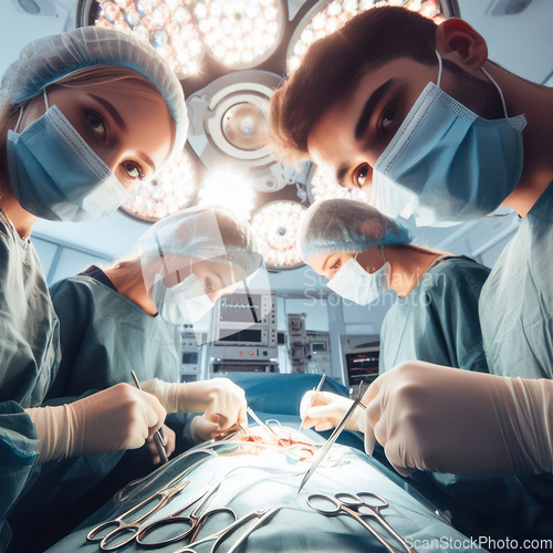 Image of doctors and nurses medical team performing an operation