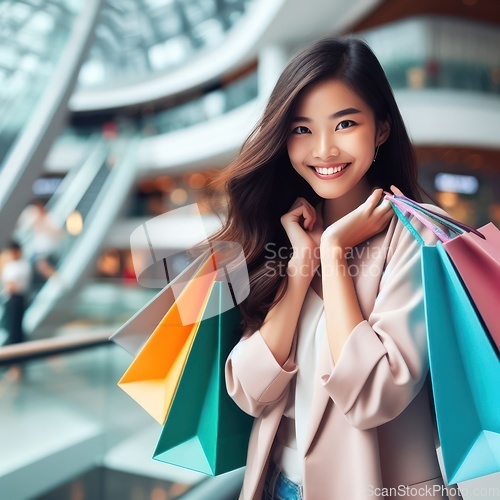 Image of smiling young woman shopping