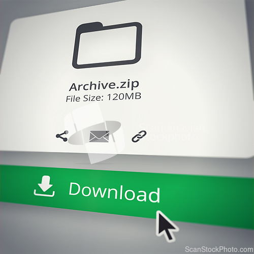 Image of Html, download and archive zip with file size or digital content and webpage attachment of information research. Storage, delivery and online archives with pointer or cursor and media in technology