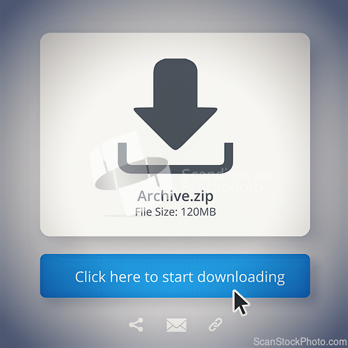 Image of Media, downloads and archive zip for digital or internet content and webpage attachment of information research. File storage, delivery or online archives with pointer or cursor or technology to save