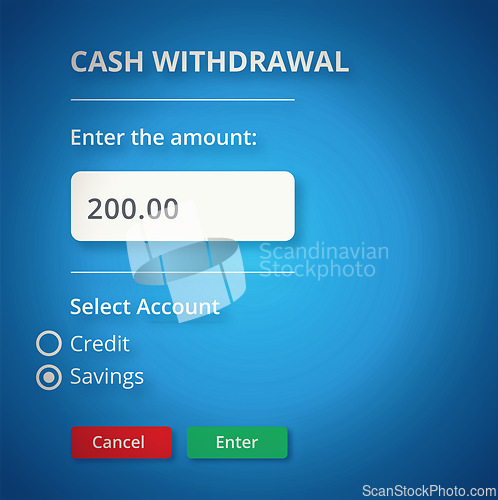 Image of Digital banking, money and transaction for online, ecommerce and fintech for personal finance on internet. Cyber security, credit and savings account and cash amount on erp software for withdrawal