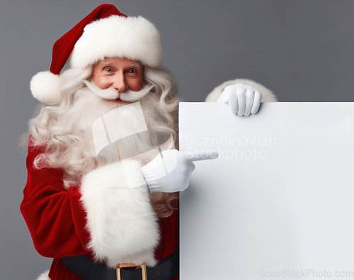 Image of santa claus holding a sign for copyspace generative ai