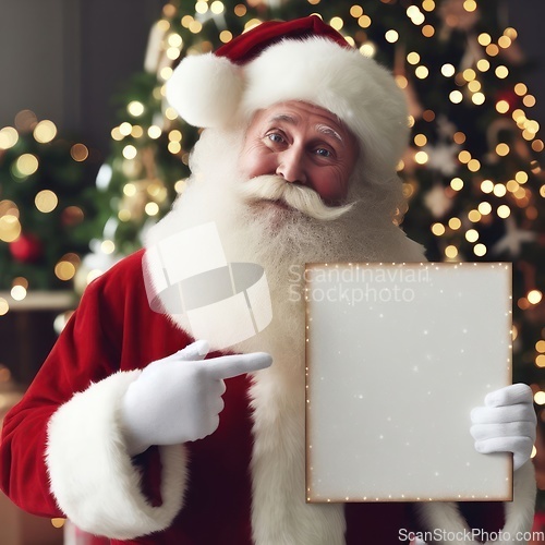 Image of santa claus holding a sign for copyspace generative ai