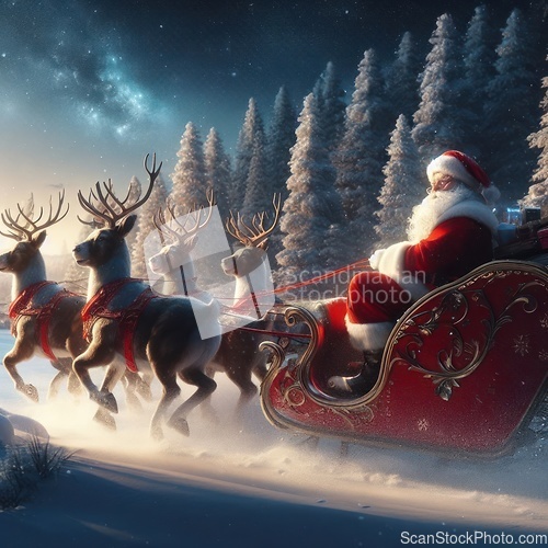 Image of santa claus on a sleigh with reindeer 