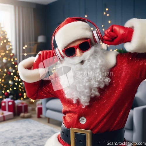 Image of santa with headphones and sunglasses