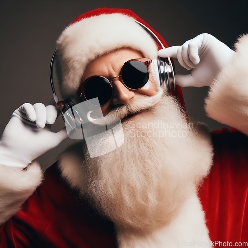 Image of santa with headphones and sunglasses