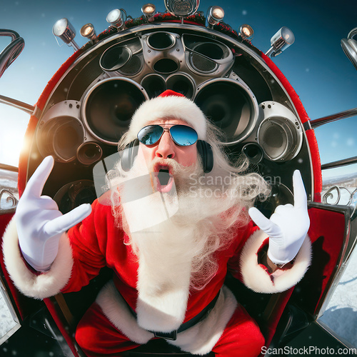 Image of santa rockin with a massive sound system