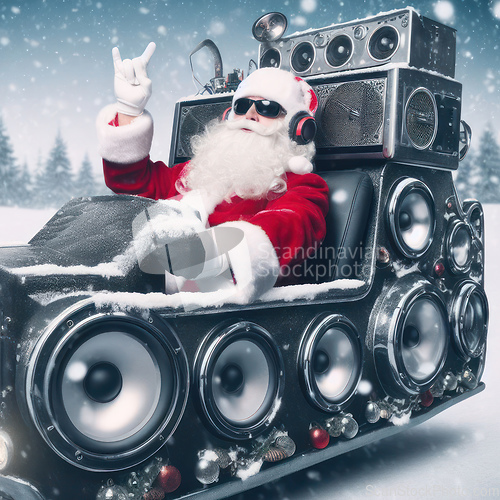 Image of santa with a massive sound system 