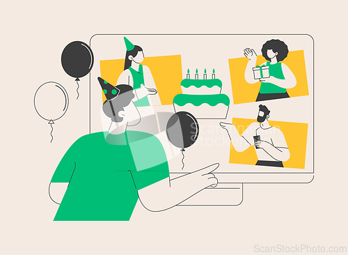 Image of Online birthday party abstract concept vector illustration.