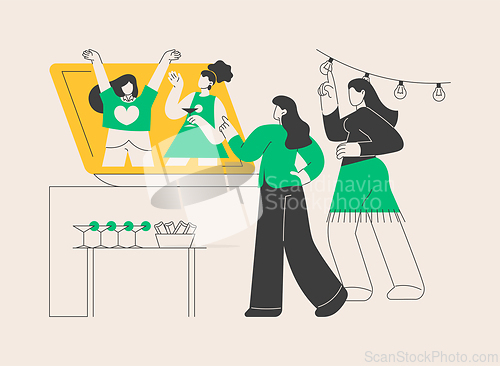 Image of Online friends party abstract concept vector illustration.