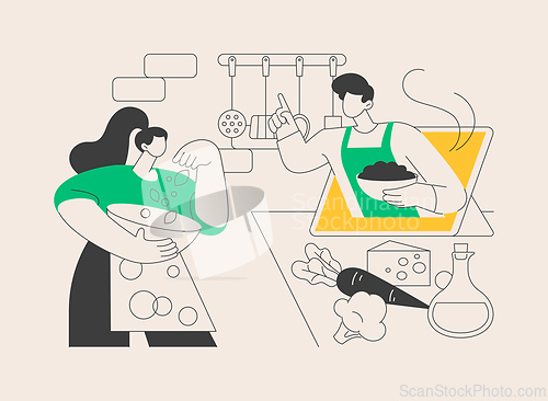 Image of Online cooking tutorial abstract concept vector illustration.