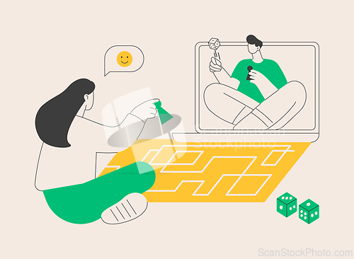 Image of Online board gaming abstract concept vector illustration.