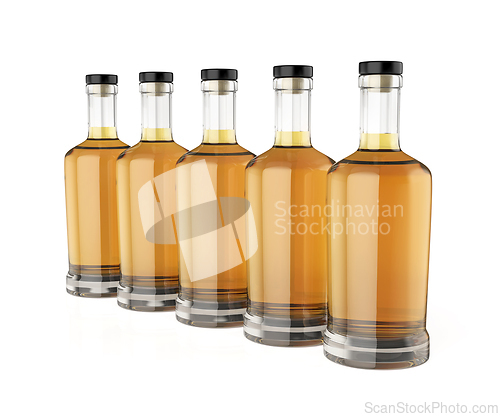 Image of Row with five whisky bottles