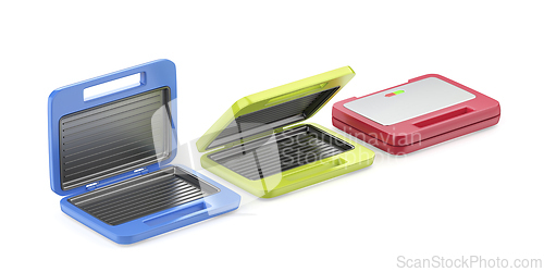 Image of Blue, green and red electric sandwich makers