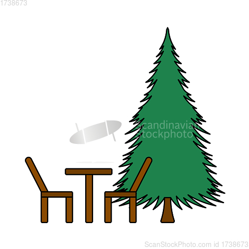 Image of Icon Of Park Seat And Pine Tre