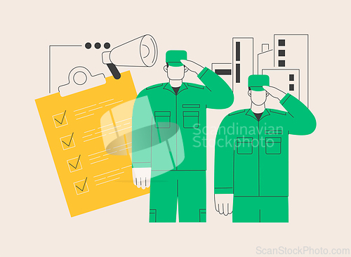 Image of Compulsory military service abstract concept vector illustration.