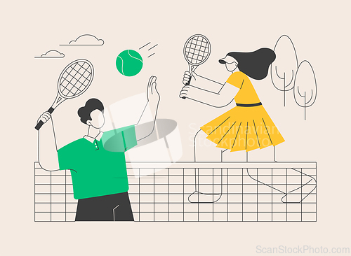 Image of Tennis camp abstract concept vector illustration.