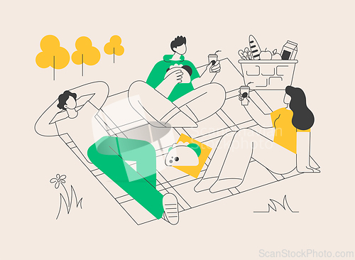Image of Summer picnic abstract concept vector illustration.