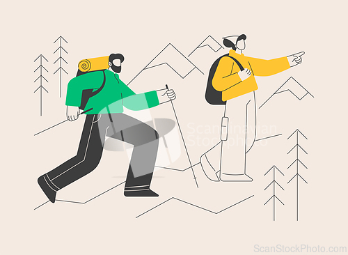 Image of Summer hiking abstract concept vector illustration.
